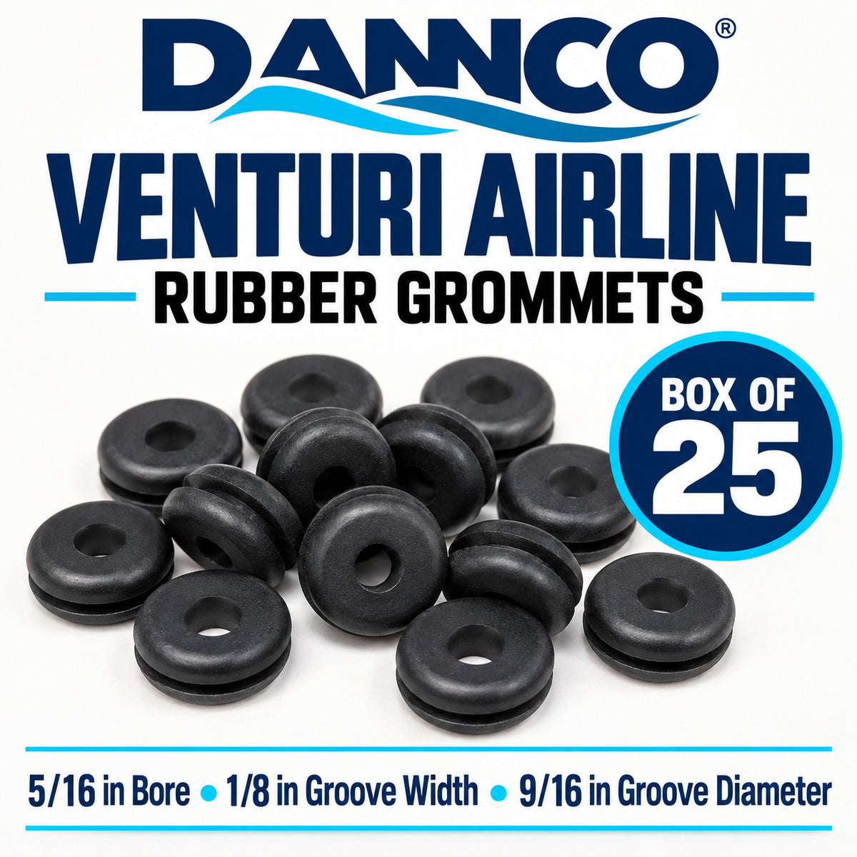 DANNCO Venturi Airline Rubber Grommets — Box of 25